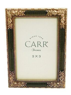 CARR Mini Photo Frame 2x3 Green Enamel Gold Roses Metal Picture Frame